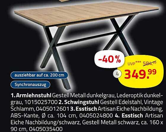 Esstisch Artisan Eiche Nachbildung, ausziehbar auf ca. 200 cm