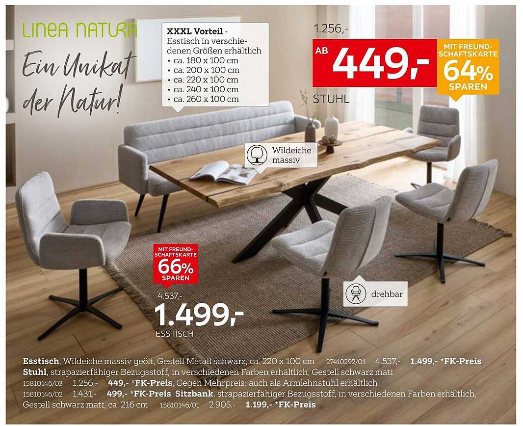 Esstisch Wildeiche massiv geölt, Gestell Metall schwarz, ca. 220 x 100 cm