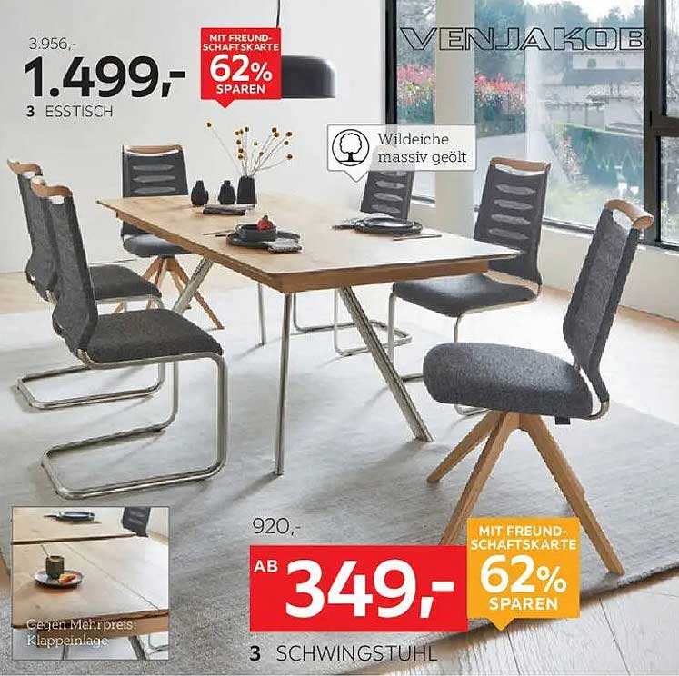 Esszimmer-Set VENJAKOB – 3-tlg. Esstisch und Schwingstuhl