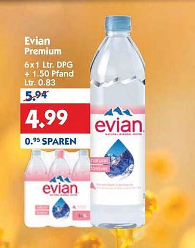 Evian Premium Mineralwasser 6 x 1 L