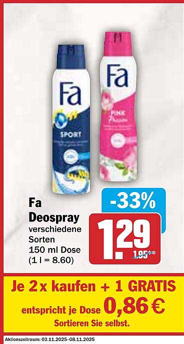 Fa Deospray verschiedene Sorten 150 ml Dose