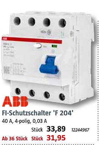 FI-Schutzschalter 'F 204' 40 A, 4-polig, 0,03 A