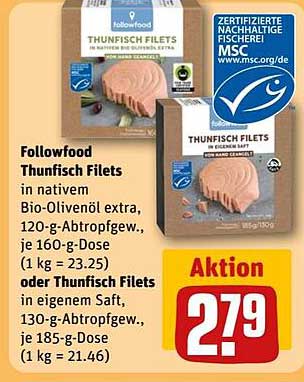 Followfood Thunfisch Filets in nativem Bio-Olivenöl extra oder in eigenem Saft