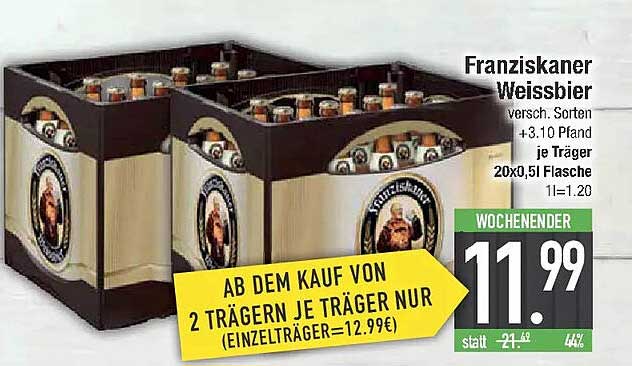 Franziskaner Weissbier - 2 Träger nur 11,99€