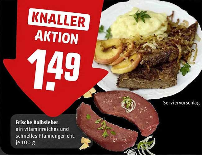 Frische Kalbsleber, ein vitaminreiches und schnelles Pfannengericht, je 100 g