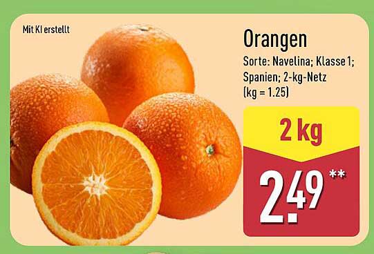 Frische Navelina-Orangen im 2-kg-Netz