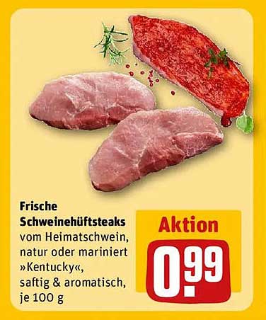 Frische Schweinehüftsteaks vom Heimatschwein, natur oder mariniert »Kentucky«, saftig & aromatisch, je 100 g