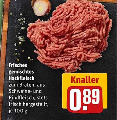 Frisches gemischtes Hackfleisch zum Braten, aus Schweine- und Rindfleisch, stets frisch hergestellt, je 100 g