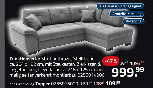Funktionsecke Stoff anthrazit – 47% reduziert!