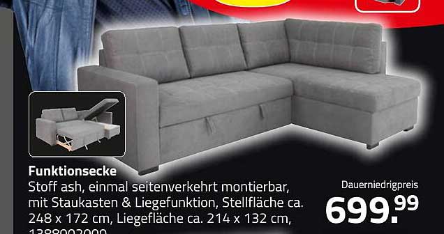 Funktionsecke Stoff ash mit Stauraum und Liegefunktion