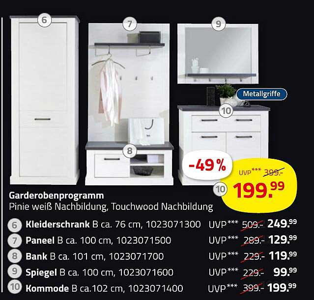 Garderobenprogramm Pinie weiß Nachbildung, Touchwood Nachbildung