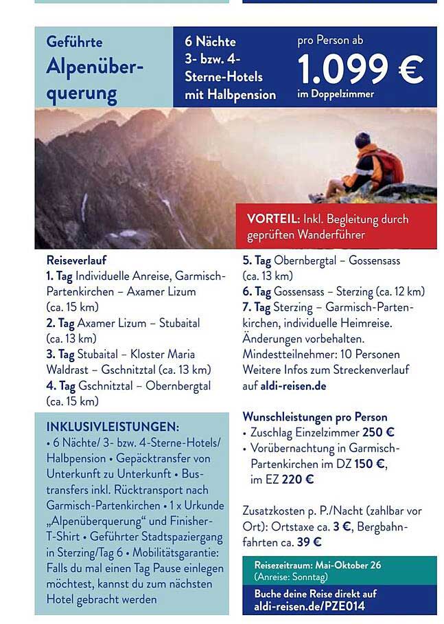 Geführte Alpenüberquerung - 6 Nächte in 3- bzw. 4-Sterne-Hotels mit Halbpension