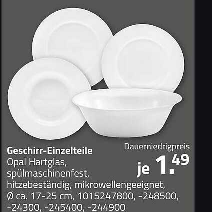 Geschirr-Einzelteile Opal Hartglas