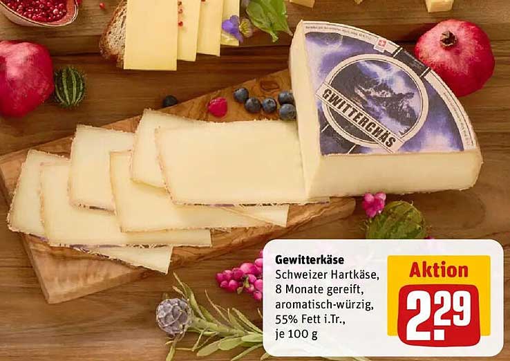 Gewitterkäse - Schweizer Hartkäse, 8 Monate gereift, aromatisch-würzig, 55% Fett i.Tr., je 100 g
