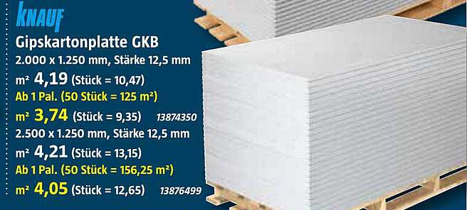 Gipskartonplatte GKB 2.000 x 1.250 mm, Stärke 12,5 mm