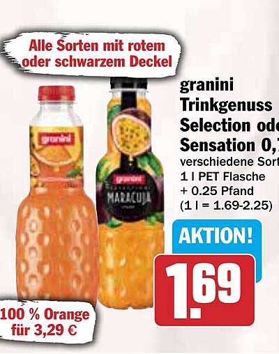 grainini Trinkgenuss Selection oder Sensation 0, verschiedene Sorten 1 l PET Flasche + 0,25 € Pfand