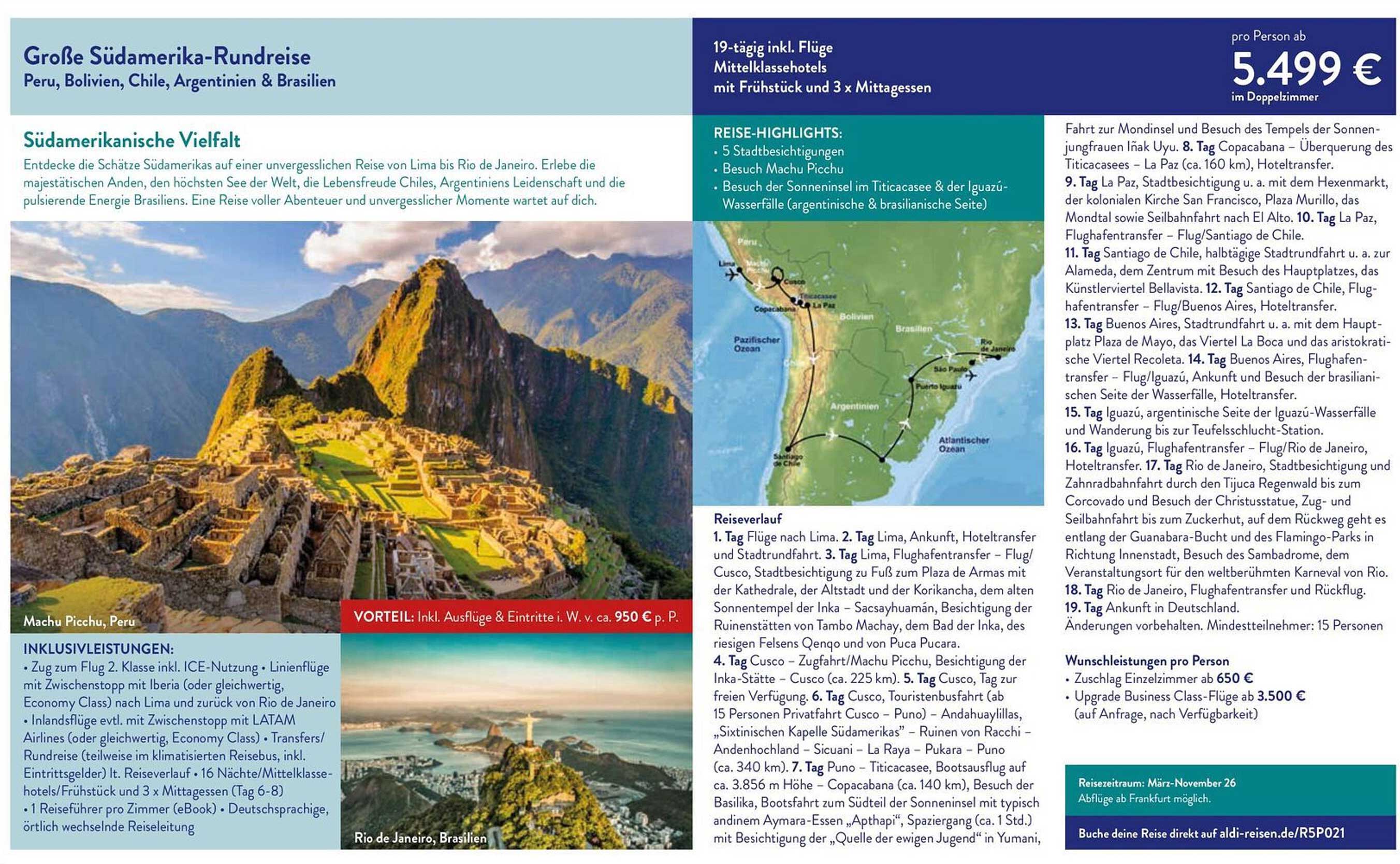 Große Südamerika-Rundreise Peru, Bolivien, Chile, Argentinien & Brasilien