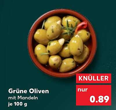 Grüne Oliven mit Mandeln je 100 g