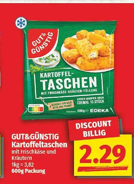 GUT & GÜNSTIG Kartoffeltaschen mit Frischkäse und Kräutern 600g
