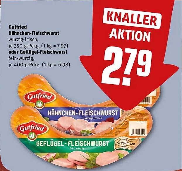 Gutfried Hähnchen-Fleischwurst oder Geflügel-Fleischwurst