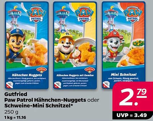 Gutfried Paw Patrol Hähnchen-Nuggets oder Schweine-Mini Schnitzel 250 g