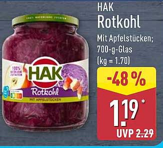 HAK Rotkohl mit Apfelstücken; 700-g-Glas