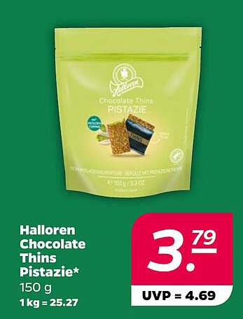 Halloren Chocolate Thins Pistazie 150 g