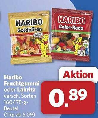 Haribo Fruchtgummi oder Lakritz – verschiedene Sorten 160-175-g-Beutel