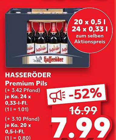 Hasseröder Premium Pils 20 x 0,5 l oder 24 x 0,33 l zum Aktionspreis