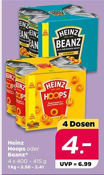 Heinz Hoops oder Beanz – 4 Dosen für nur 4,00 €
