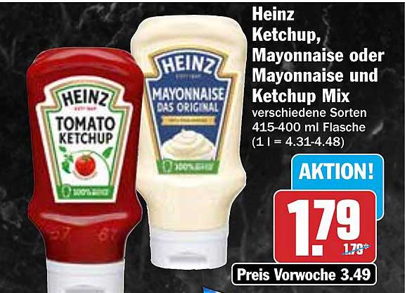Heinz Ketchup, Mayonnaise oder Mayonnaise und Ketchup Mix – verschiedene Sorten 415-400 ml Flasche