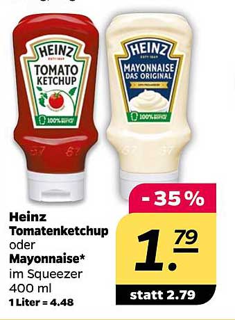 Heinz Tomatenketchup oder Mayonnaise im Squeezer 400 ml