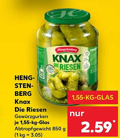 HENGSTENBERG Knax die Riesen Gewürzgurken 1,55-kg-Glas