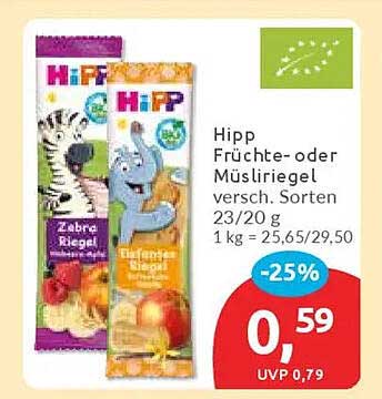 Hipp Früchte- oder Müsliriegel verschieden – 25% Rabatt!