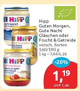 Hipp Guten Morgen, Gute Nacht Gläschen oder Frucht & Getreide