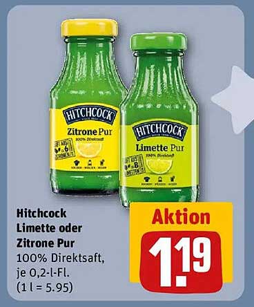 Hitchcock Limette oder Zitrone Pur 100% Direktsaft, je 0,2-L-Fl.