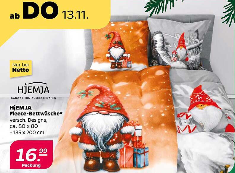 Hjemja Fleece-Bettwäsche – versch. Designs, ca. 80 x 80 + 135 x 200 cm