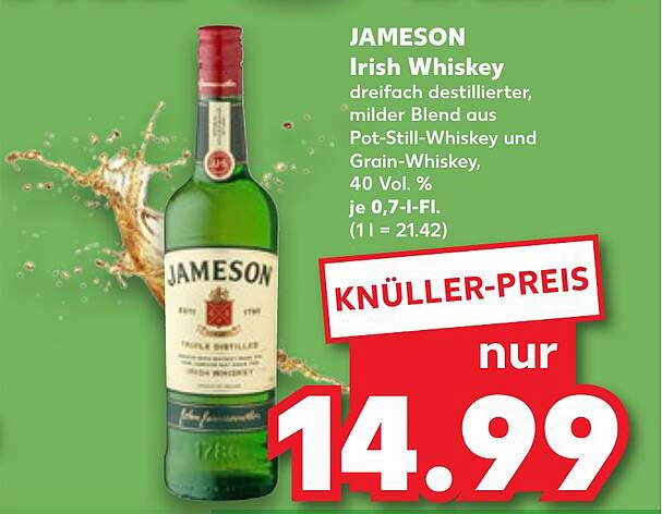 JAMESON Irish Whiskey 0,7 l für nur 14,99 €
