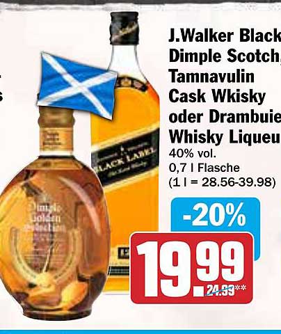 J.Walker Black Label Dimple Scotch, Tamnavulin Cask Whisky oder Drambuie Whisky Likör
