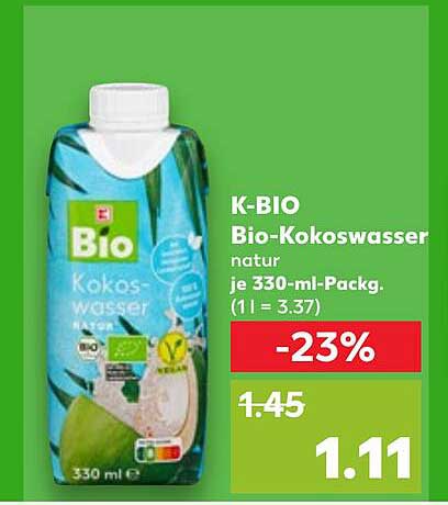 K-BIO Bio-Kokoswasser natur je 330-ml-Packg.