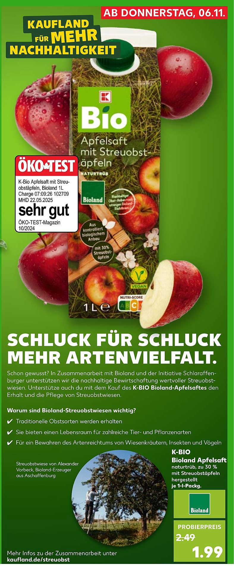 K-BIO Bioland Apfelsaft mit Streuobstäpfeln 1L