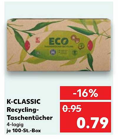 K-CLASSIC Recycling-Taschentücher 4-lagig, je 100-St.-Box