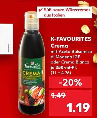 K-Favourites Crema mit Aceto Balsamico di Modena IGP oder Crema Bianca je 250-ml-Fl.