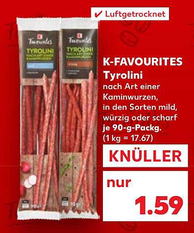 K-Favourites Tyrolini - Kaminwurzen im 90-g-Pack