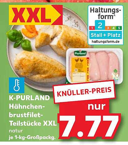 K-PURLAND Hähnchenbrustfilet-Teilstücke XXL natur je 1-kg-Großpackung