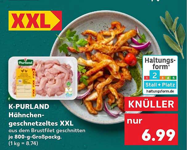 K-PURLAND Hähnchengeschnetzeltes XXL aus dem Brustfilet (800-g-Packung)