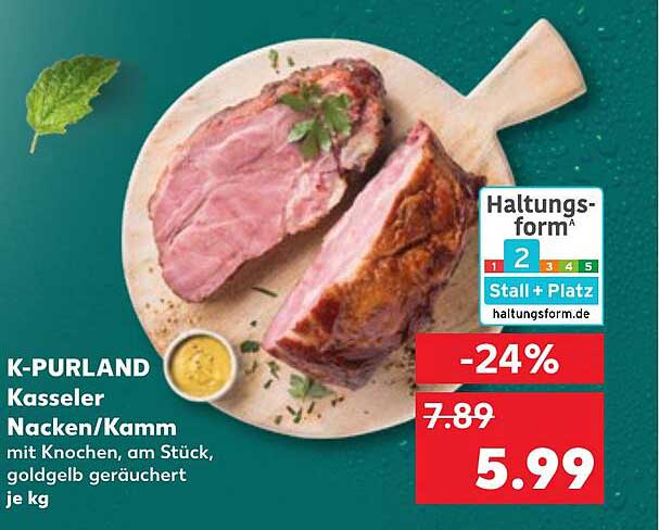 K-PURLAND Kasseler Nacken/Kamm mit Knochen, am Stück, goldgelb geräuchert je kg