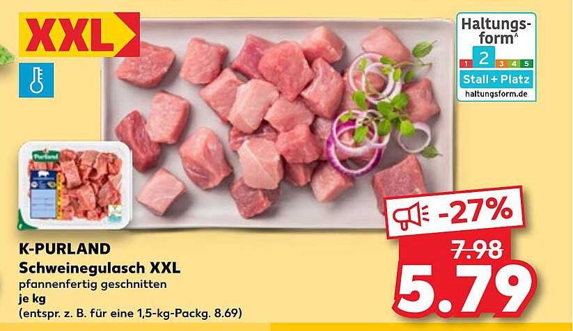 K-PURLAND Schweinegulasch XXL pfannenfertig geschnitten je kg