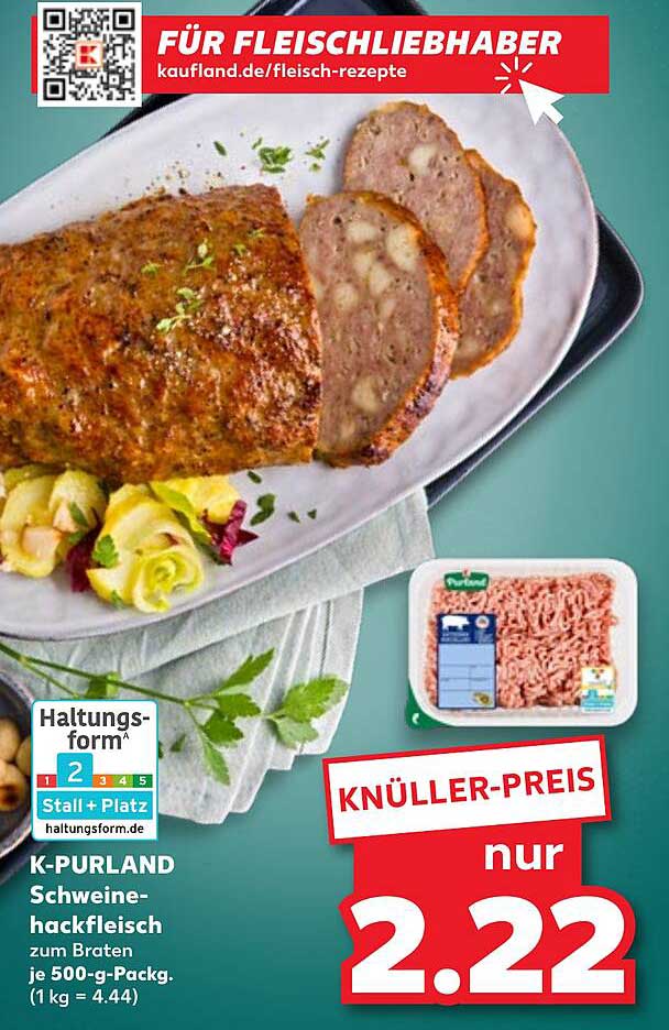K-PURLAND Schweinehackfleisch zum Braten je 500-g-Packung
