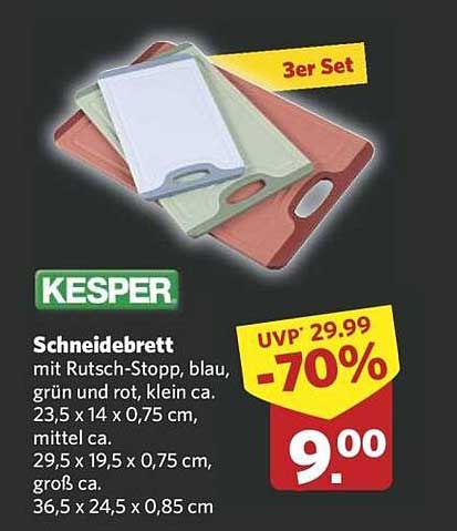 KESPER Schneidebrett Set – 3er Set mit Rutsch-Stopp